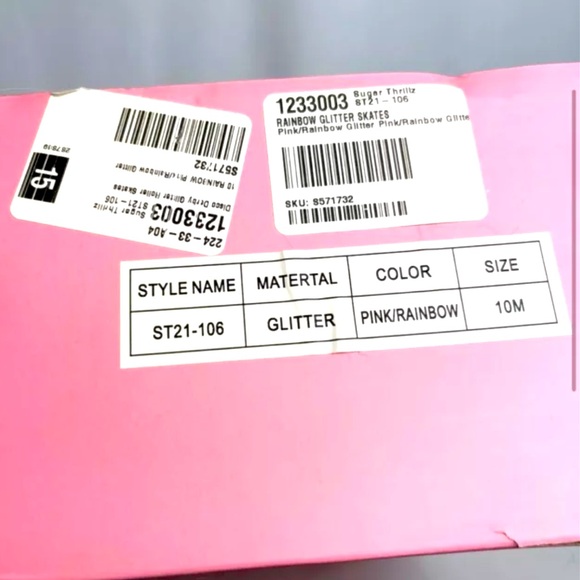 Sugar Thrillz Pink Glitter Rainbow Roller Skates with Extra Derby Laces Size 10M - Picture 2 of 9